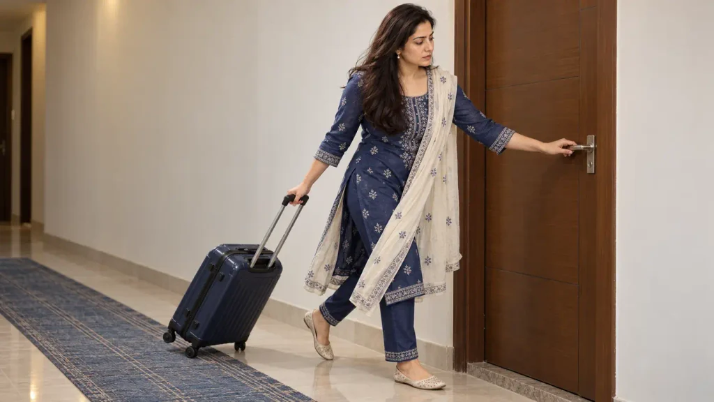 Aradhana Sharma pauses with a suitcase at home while weighing a US master's education loan against visa delays, uncertain job timing, and an Indian family's repayment plan.